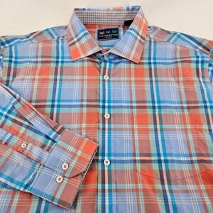 Charleston Threads Shirt Men XXL Blue Orange Plaid Long Sleeve Cotton‎ Casual